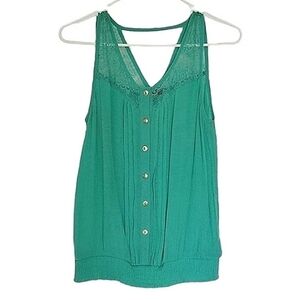🟢1253 * Edge Sleeveless Lace Top Green Size M